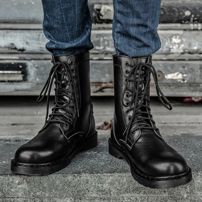 

Genuine Leather Men Boots Winter Shoes Warm Fur Tactical Military Boots For Martin Boots Motocycle Mid-calf Boots Male Plus Size