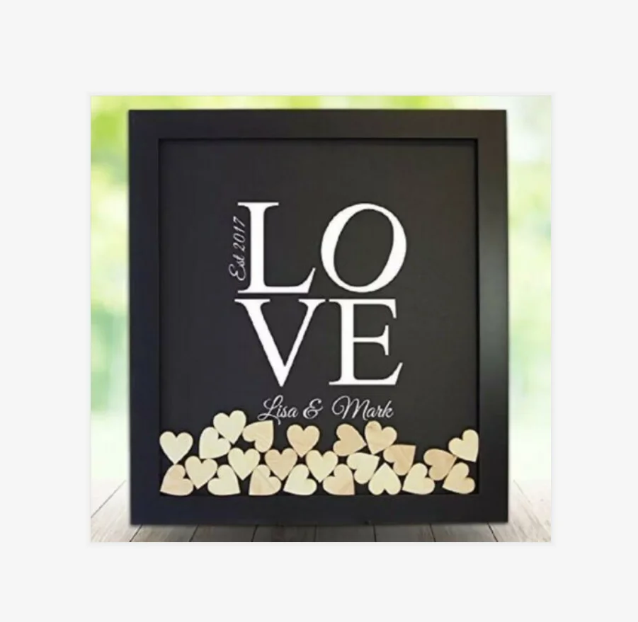 Персонализированная потертая шикарная рамка в форме сердца для гостевой книги