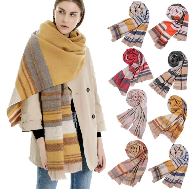 2020 вязанный женский шарф на весну и зиму полосатые теплые кашемировые шарфы шали