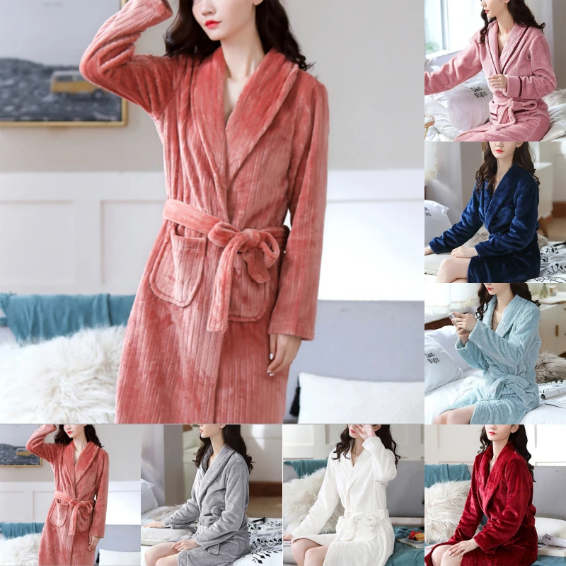 

New Women Robes Winter Warm Flannel Fleece Nightdress Sleepwear Female Pajamas Home Clothes Dressing Kimono Hotel Bathrobe