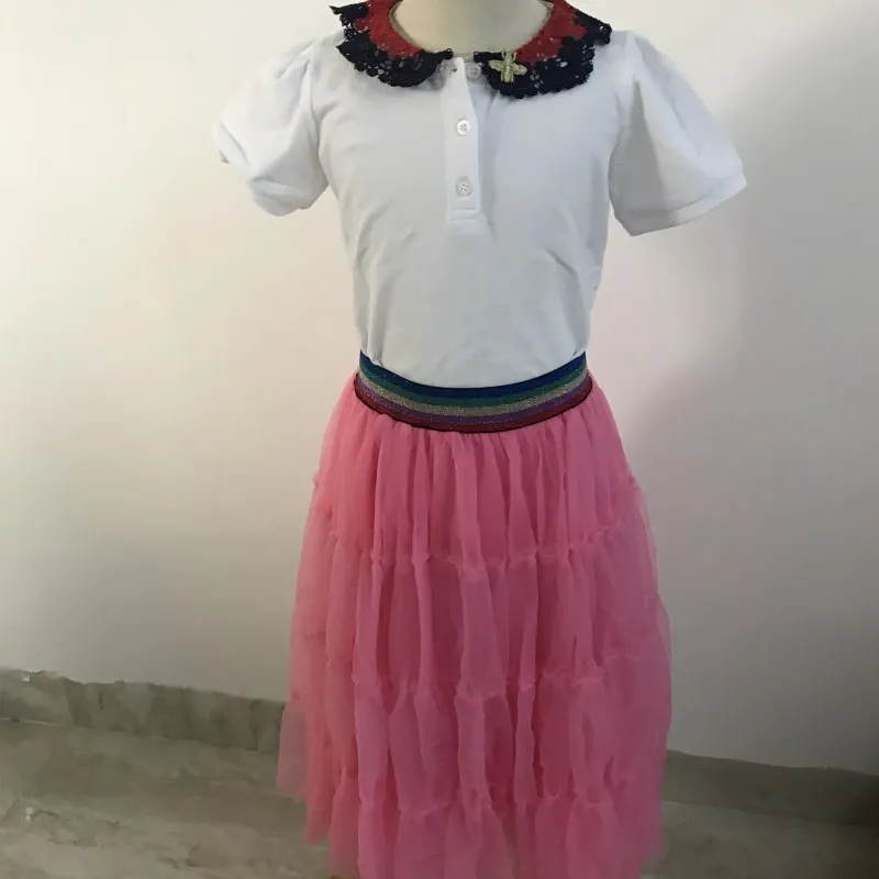 2019 New Summer Blue&ampPink TUTU Skirt+Cat T-shirt Clothing set thinFor Baby Girl Kids Colorful Striped Waist Skirt for Princess |