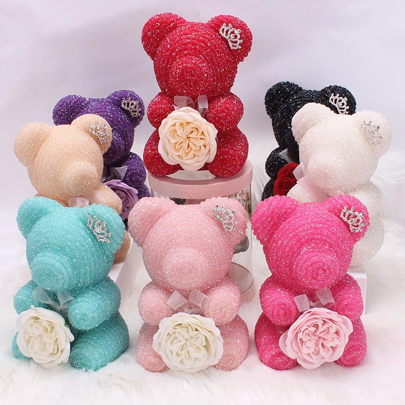 

Crystal Diamond Rose Bear Birthday Wedding Party Gift Crystal Diamond Rose Bear With Immortal Flower Romantic Valentines Gift