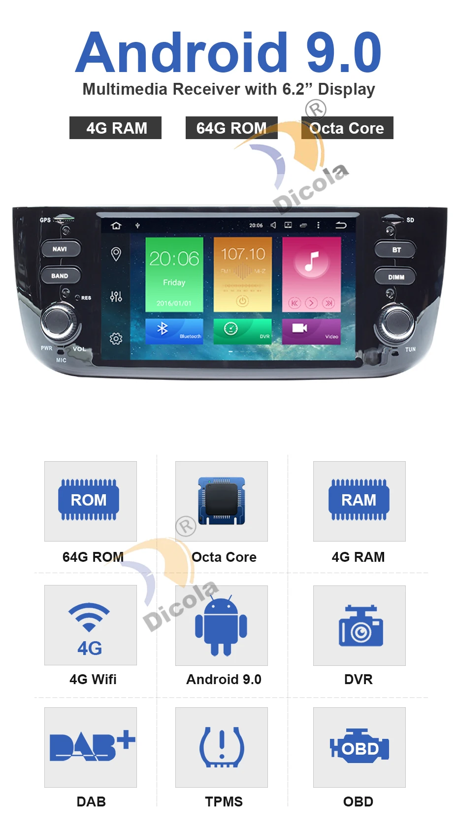 4G+ 64G PX5 HD Android 9 автомобильный dvd-плеер для FIAT Punto 199 310/Linea 323 2012 2013 радио gps WiFi TPMS USB SD