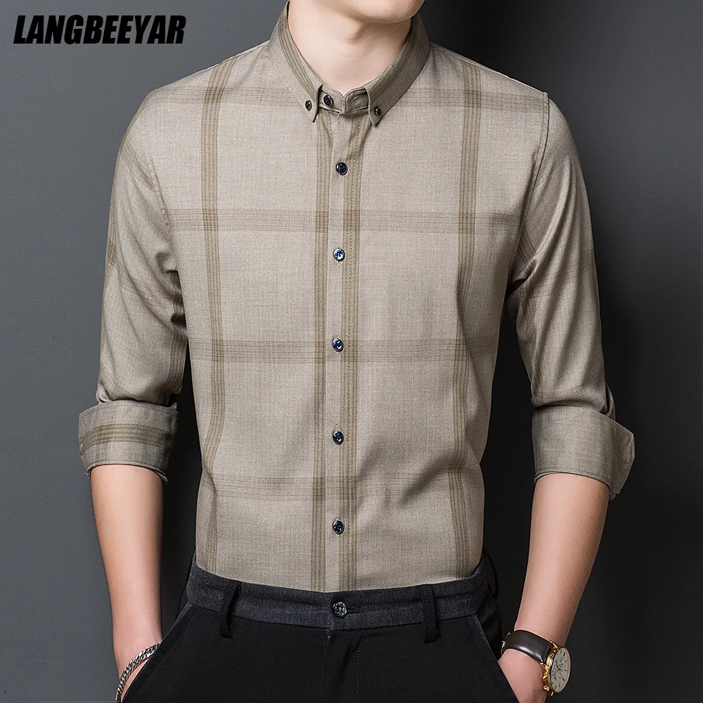 

Top Quality New Fashion Brand Slim Fit Designer Mens Classic Plaid Shirts Long Sleeve Plain Checkered Casual Men Clothing 2021
