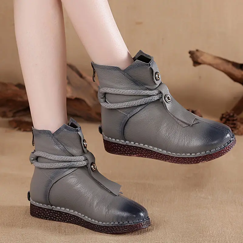 Осенние винтажные женские ботинки OUKAHUI ручной работы из натуральной кожи зимние