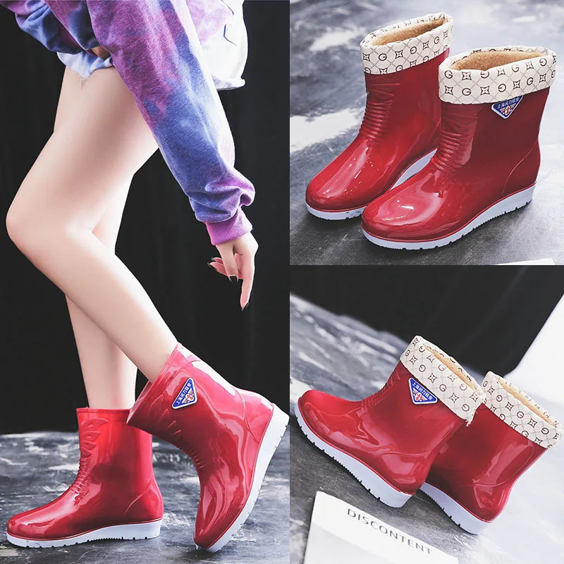 Зимние непромокаемые сапоги Женские Модные с белым воротником для взрослых