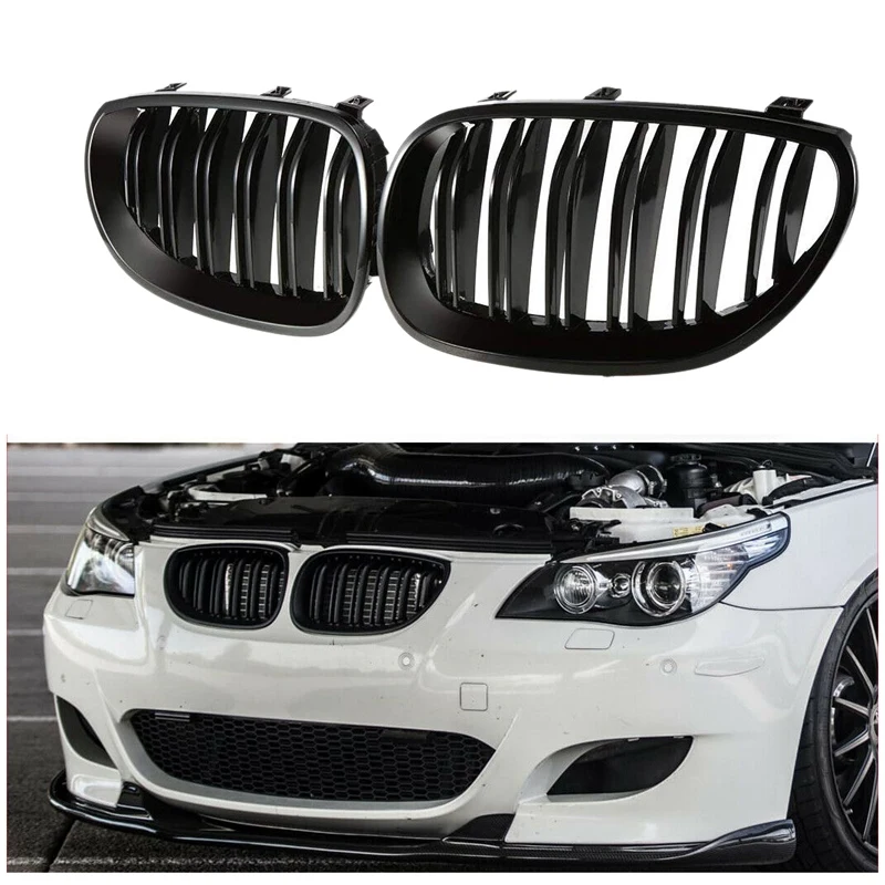 

Front Bumper Hood Kidney Grill Replacement Dual Slat Sport Grilles for BMW 5 Series E60 E61 2003-2009(Matte Black)