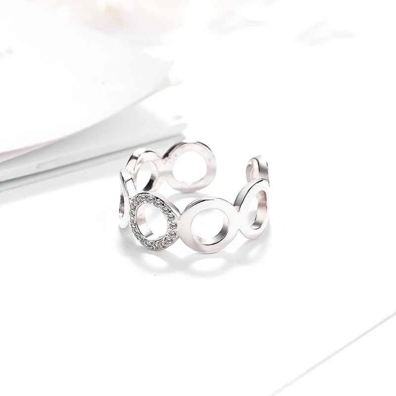 

New Fashion Circle Form Surround Design Rhinestone Rings 925 Sterling Silver Round CZ Resizable Elegant Ring Women Jewelry Gift