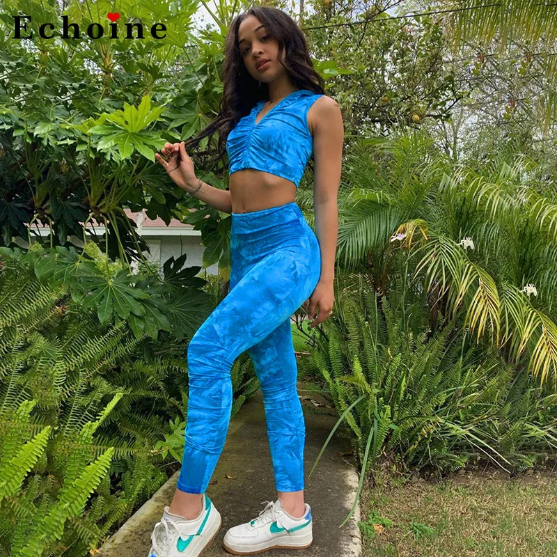 Женский спортивный костюм с принтом эластичный укороченный топ круглым вырезом