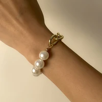 bohemian gold color bracelet for women ins niche design link chain pearl bracelets on hand charm couple bracelet bangles jewelry