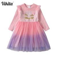 vikita kid girls dress spring autumn long sleeve vestidos children princess dress girls rabbit print cartoon tutu mesh dresses