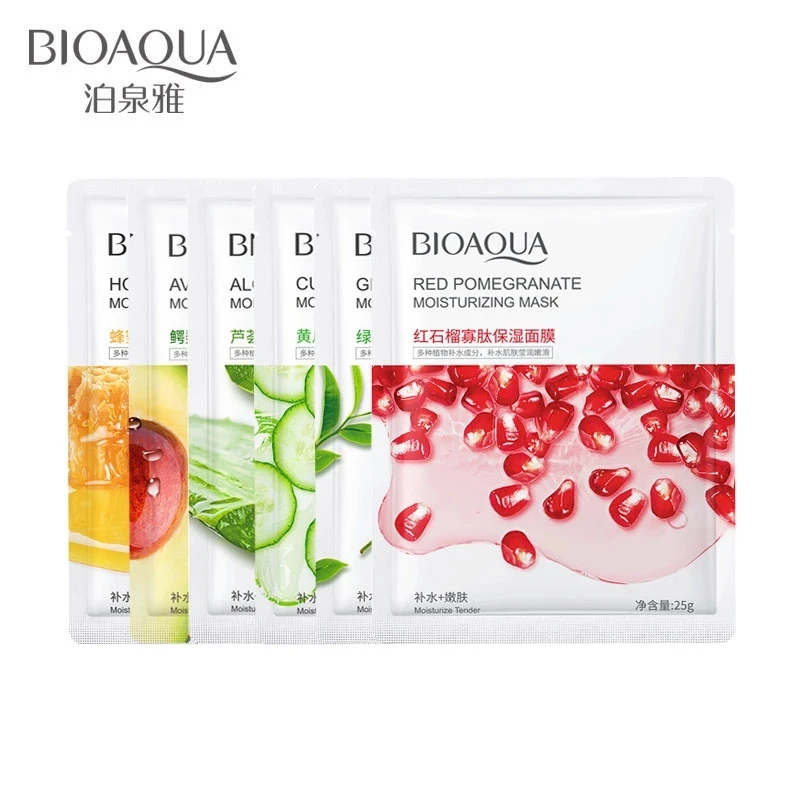 

BIOAOUA 5PCS Fruit Facial Masks Peach Avocado Aloe Blossom Face Mask Skin Care Whitening Moisturizing Anti-Aging Sheet Mask