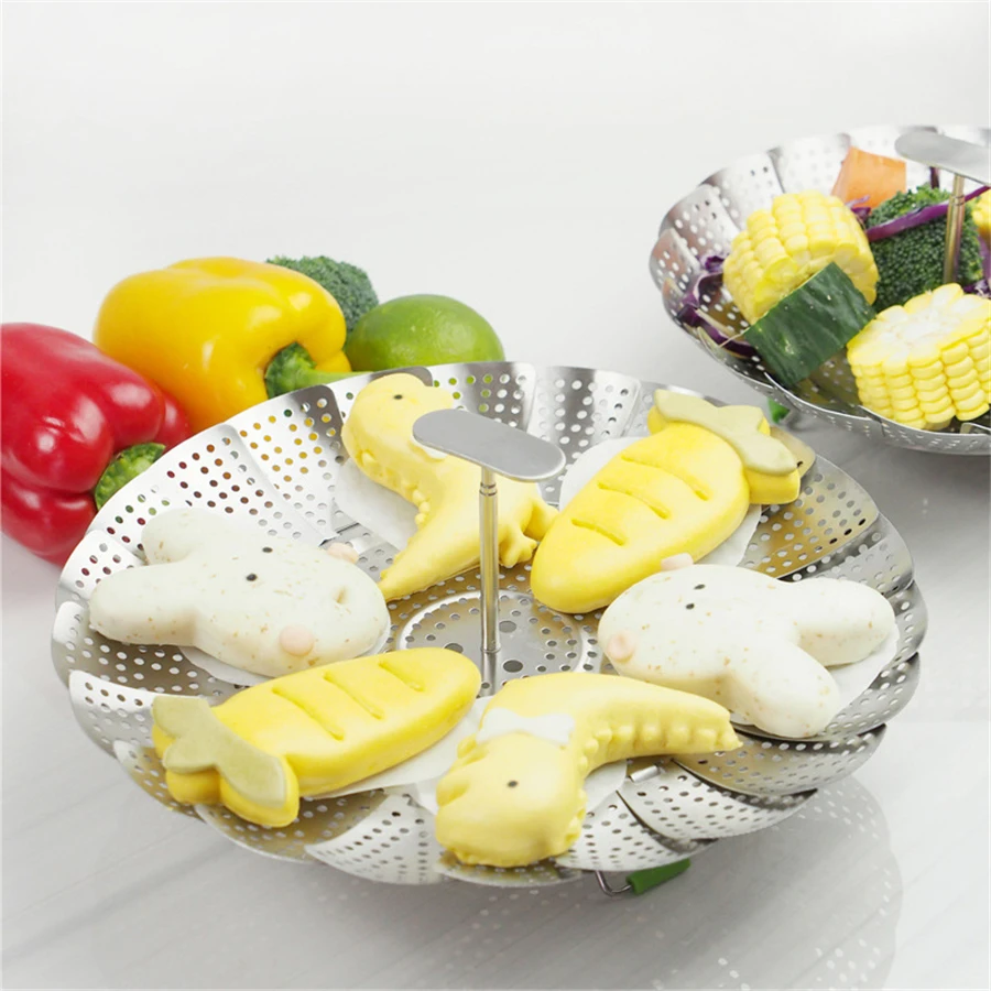 

5 Pcs Steamer Basket Stainless Steel Folding Vegetable Steamer Strainer Basket for Veggie Fish Seafood Cooking Tool Wholesale