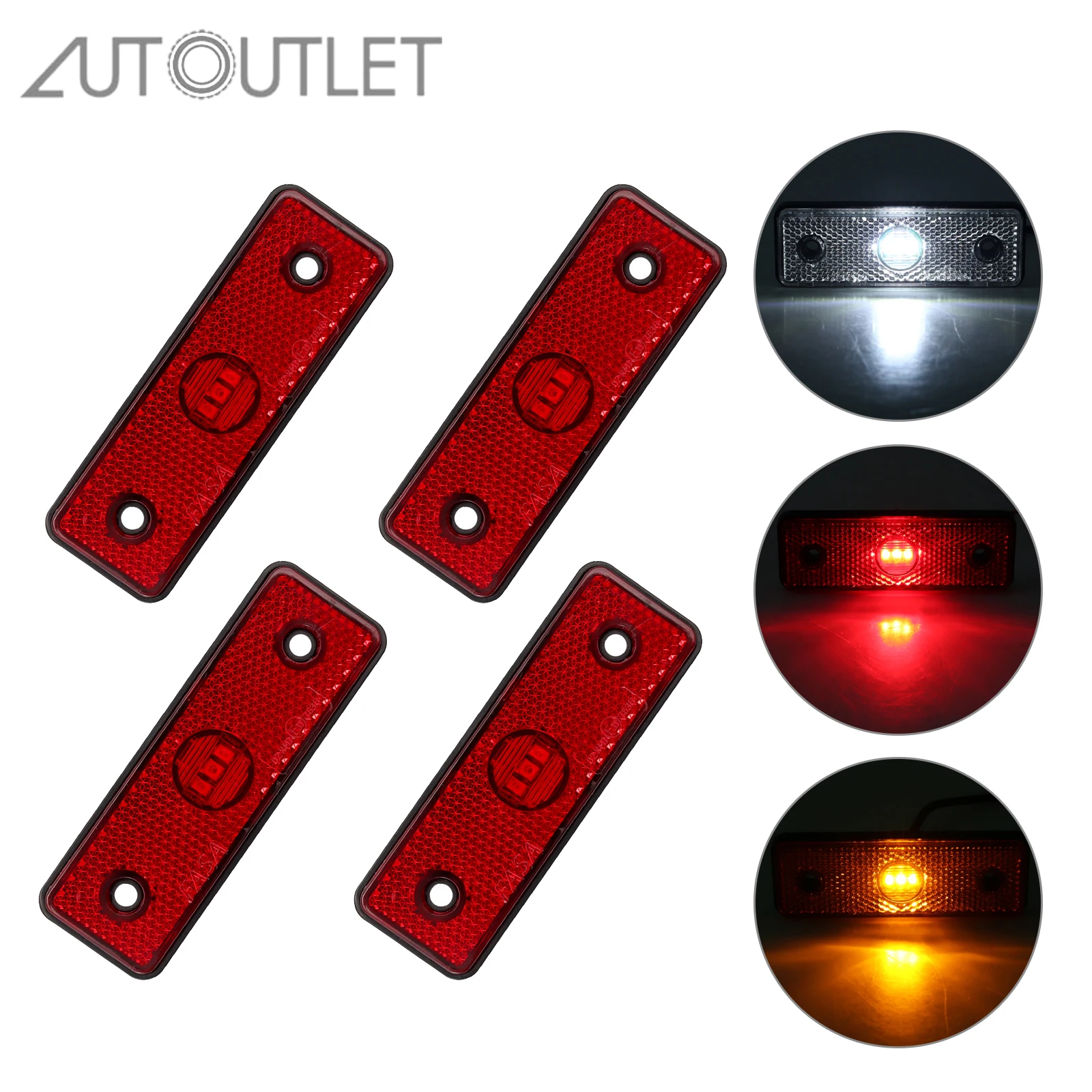 

AUTOUTLET 4pcs 3 LEDs Truck Trailer Side Marker Indicator Lights Car Signal Warning Store Lamp White/Yellow/Red Color 12/24V