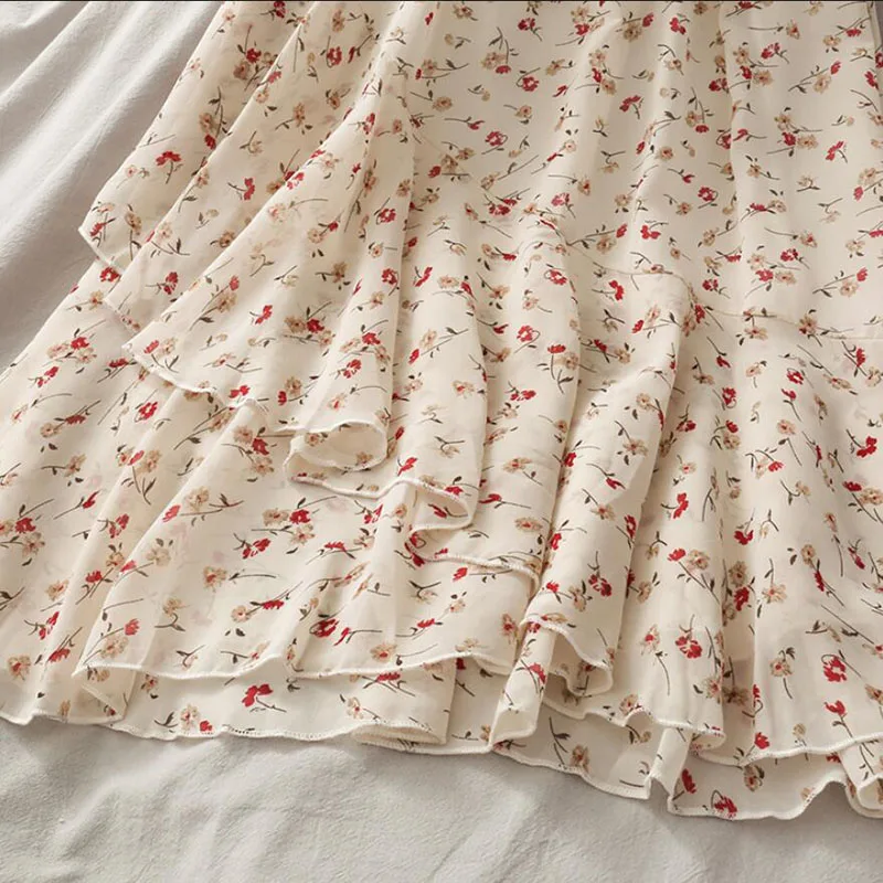 

Summer Skirts Womens 2021 Vintage Floral Print Chiffon Ruffle Fishtail Skirt Elastic High Waist Casual Midi Skirt Women Clothes