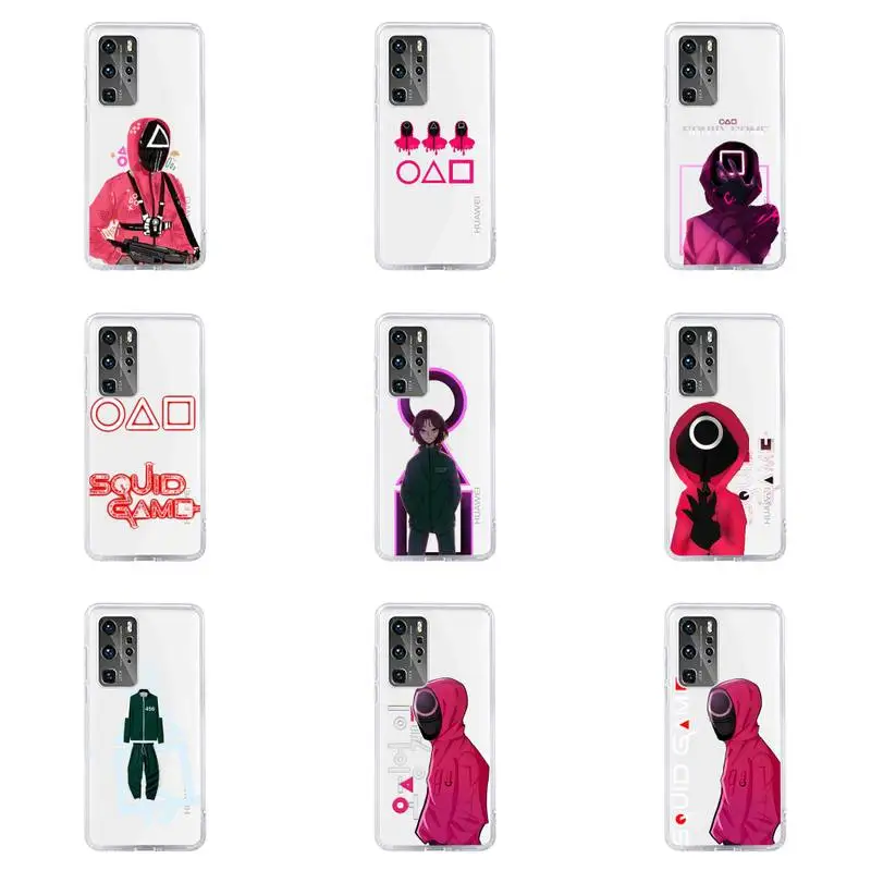 

squid game Phone Case For Huawei P40 P30 P20 Mate Honor 10i 30 20 i 10 40 8x 9x Pro Lite Transparent Cover