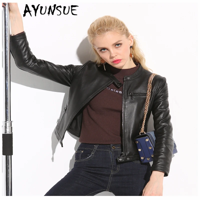 AYUNSUE 2020 Genuine Leather Jacket Women Winter Autumn Jacket Female Vintage Streetwear Motorcycle Real Sheepskin Coat Y-1845