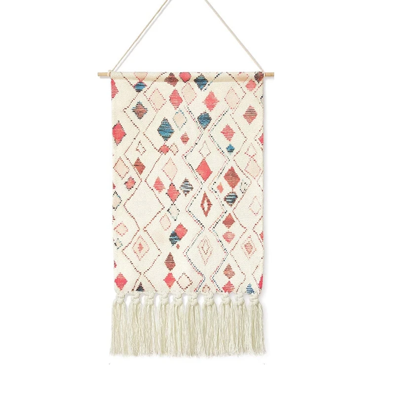 

FQYL Wall Hanging Geometric Rhombus Tapestry with Macrame,Boho Handmade Woven Tapestry,for Apartment Home Decor