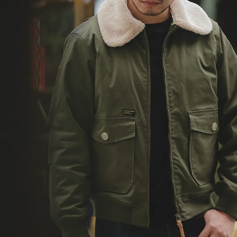 Мужская куртка-бомбер с меховым воротником и флисовой подкладкой летное