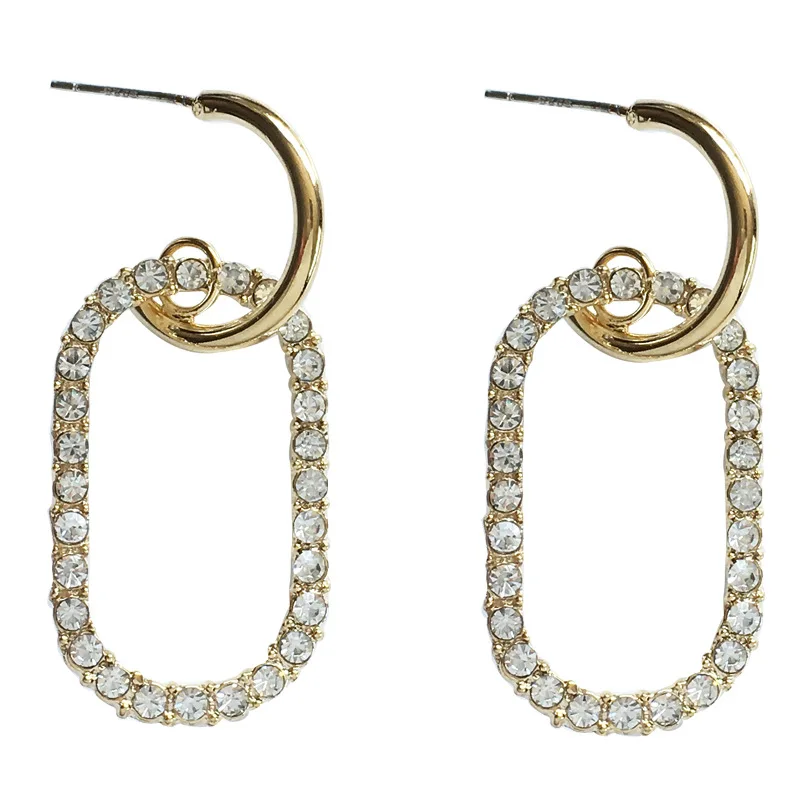 

French Jewelry Simple Design Geometrical Oval Drop Earrings Fashion Delicate Crystal Earrings Women Fashion Jewelry Gifts Party