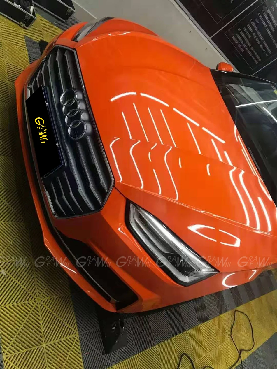 Высококлассная Глянцевая оранжевая виниловая пленка с воздушным пузырьком