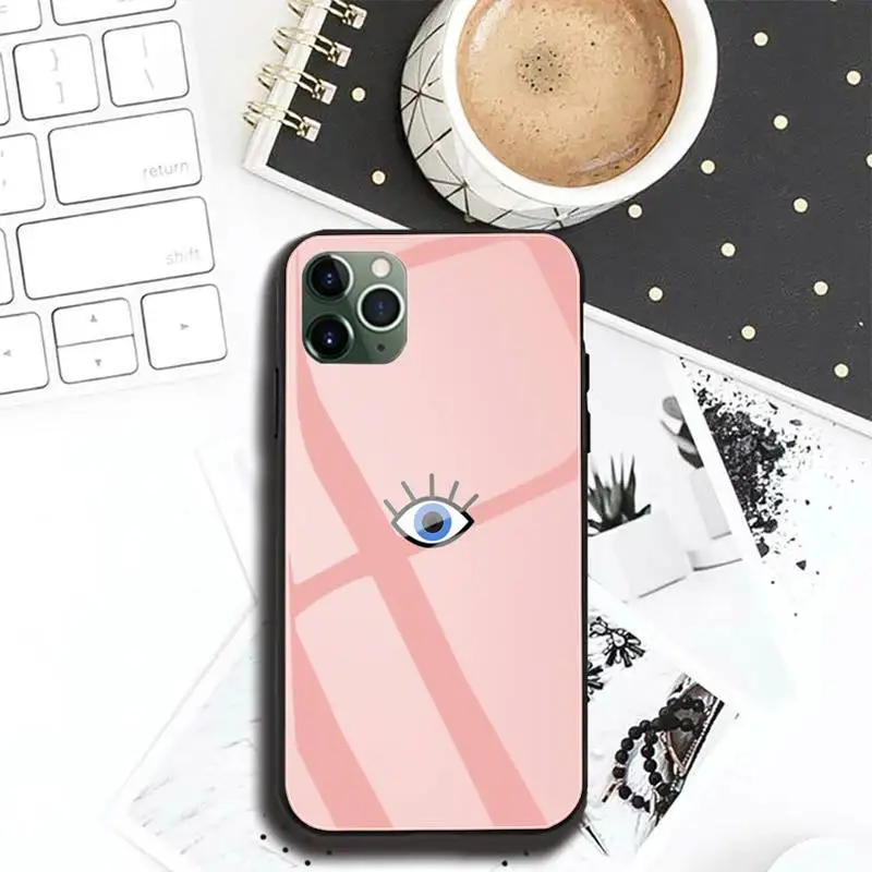 

Lucky Eye Blue Evil Eye Phone Case For Iphone 12 11 Pro MAX XR X 7 8Plus SE2020 DIY Shockproof Glass Soft Silicone Edge