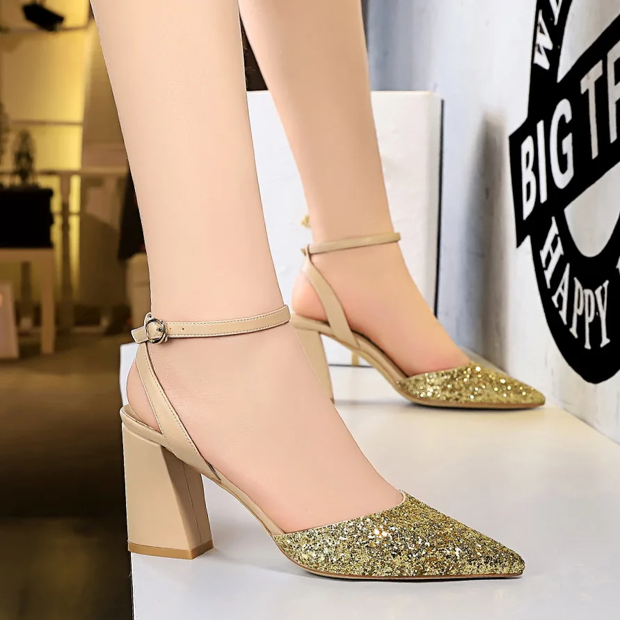 BIGTREE/Новые пикантные сандалии Блестящие модные летние босоножки высокого