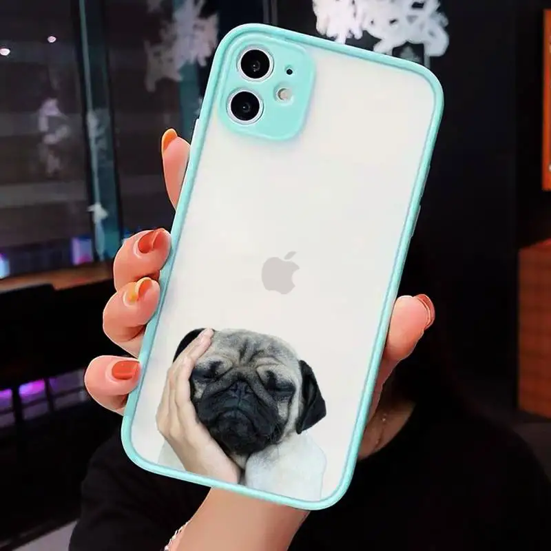 

Pug Dog French Bulldog Phone Case Matte transparent For blue iPhone 12 Mini 11 Pro XR XS Max 7 8 Plus X Back Cover