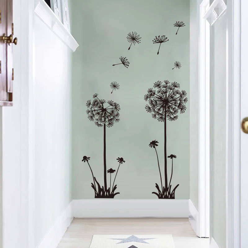 Conisi ПВХ Одуванчик настенные художественные наклейки DIY черные белые растения