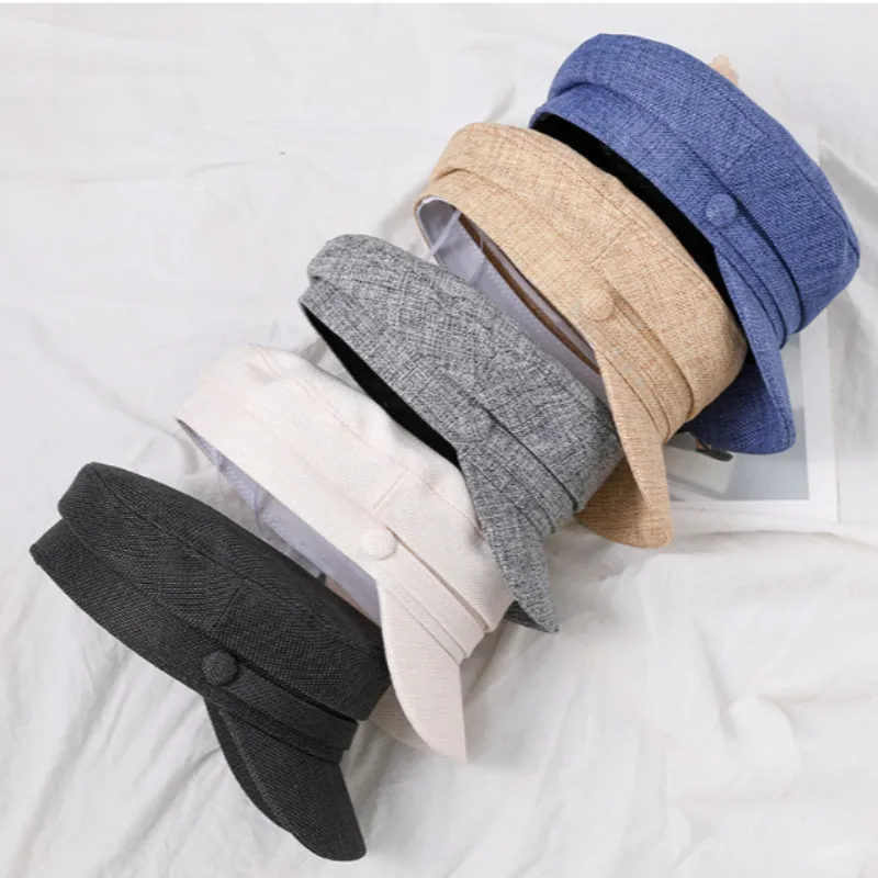 Кепка Женская в стиле милитари льняная винтажная бейсболка с плоским верхом