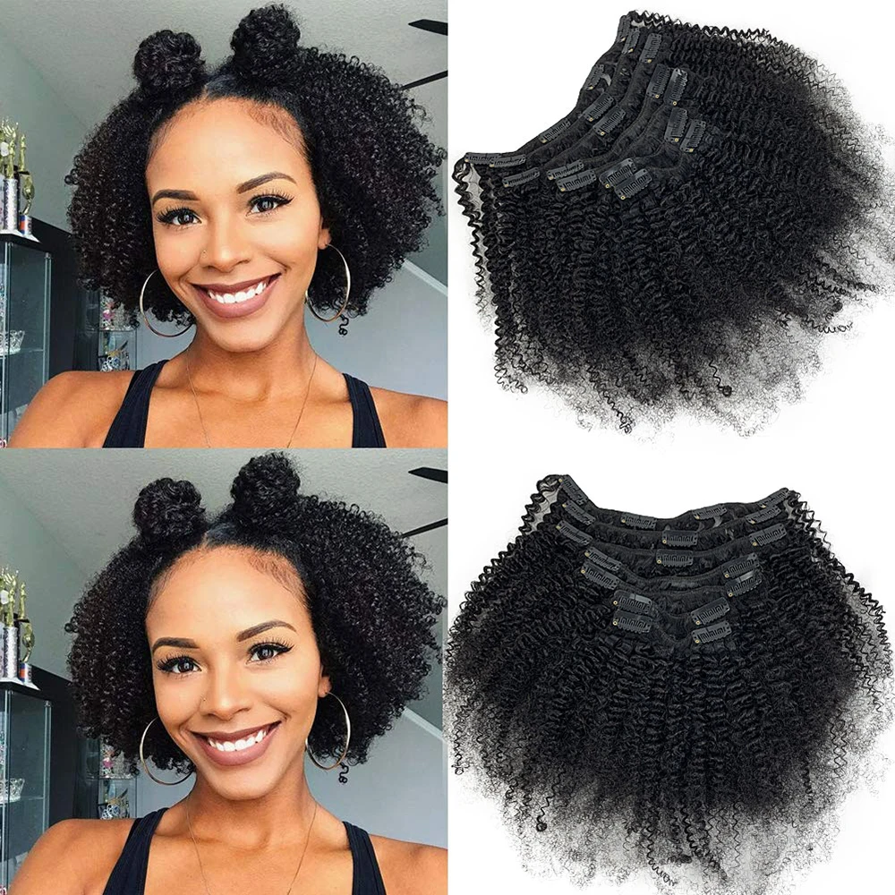 

Kinky Curly Clip in Hair Extension 3C 4A Afro Kinky Curly Clip in Human Hair Extensions Women 120g/set clip-in Full Head