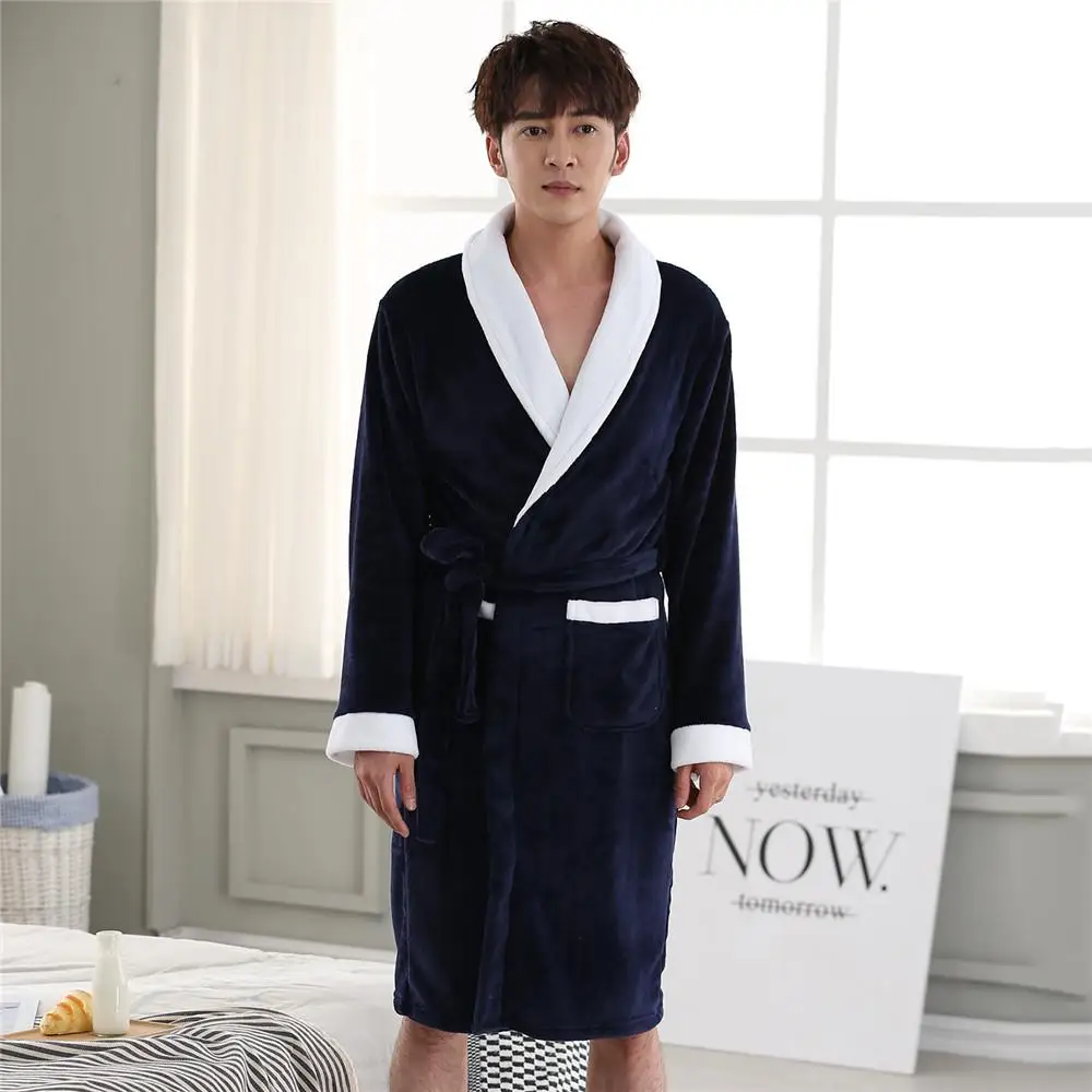 Элегантная однотонная Мужская Фланелевая Домашняя одежда, банное платье, зимний Повседневный мягкий халат-кимоно, сохраняющий тепло, для влюбленных, ночная рубашка большого размера - Цвет: Men6