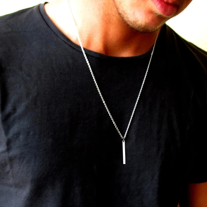2021 New Silver Color Men Spiral Necklace Stainless Steel Rectangle Minimalist Simple Personality Hip Hop Ins Men's pendant boys |