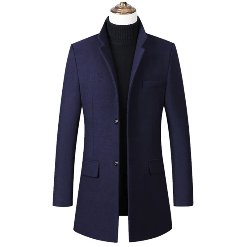 

New arrivals Woolen Trench Coat Men Fashion Thick Overcoat Single Breasted Casual Men Wool Blends Coat,4 Color,M-4XL
