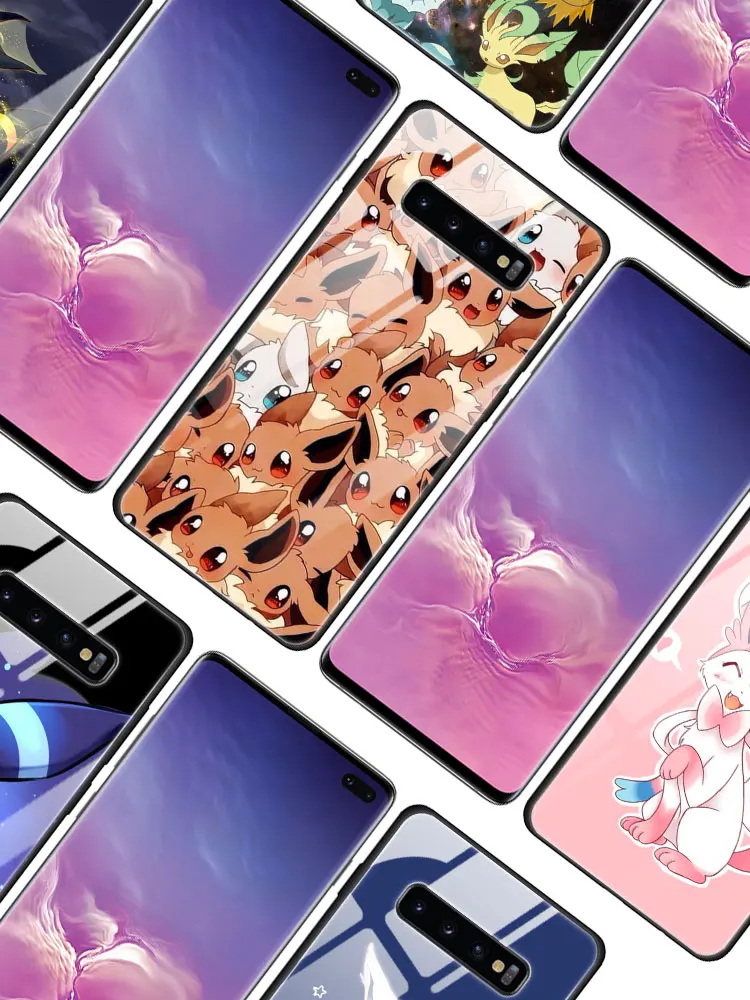 Чехол из закаленного стекла с рисунком eevee для samsung Galaxy S10 S10e S9 S8 Note9 Note 10 Plus 5G A50 A30 края из ТПУ