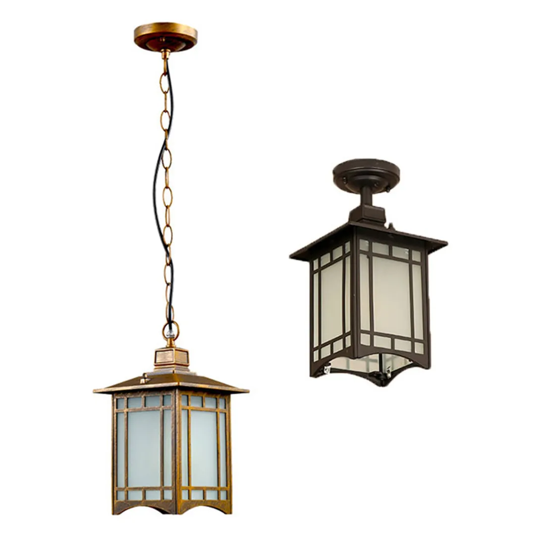 Rustic Outdoor Pendant Light Black Exterior Ceiling Porch Light Cast Aluminum Housing with Frosted Glass Shade for Gazebo Entry