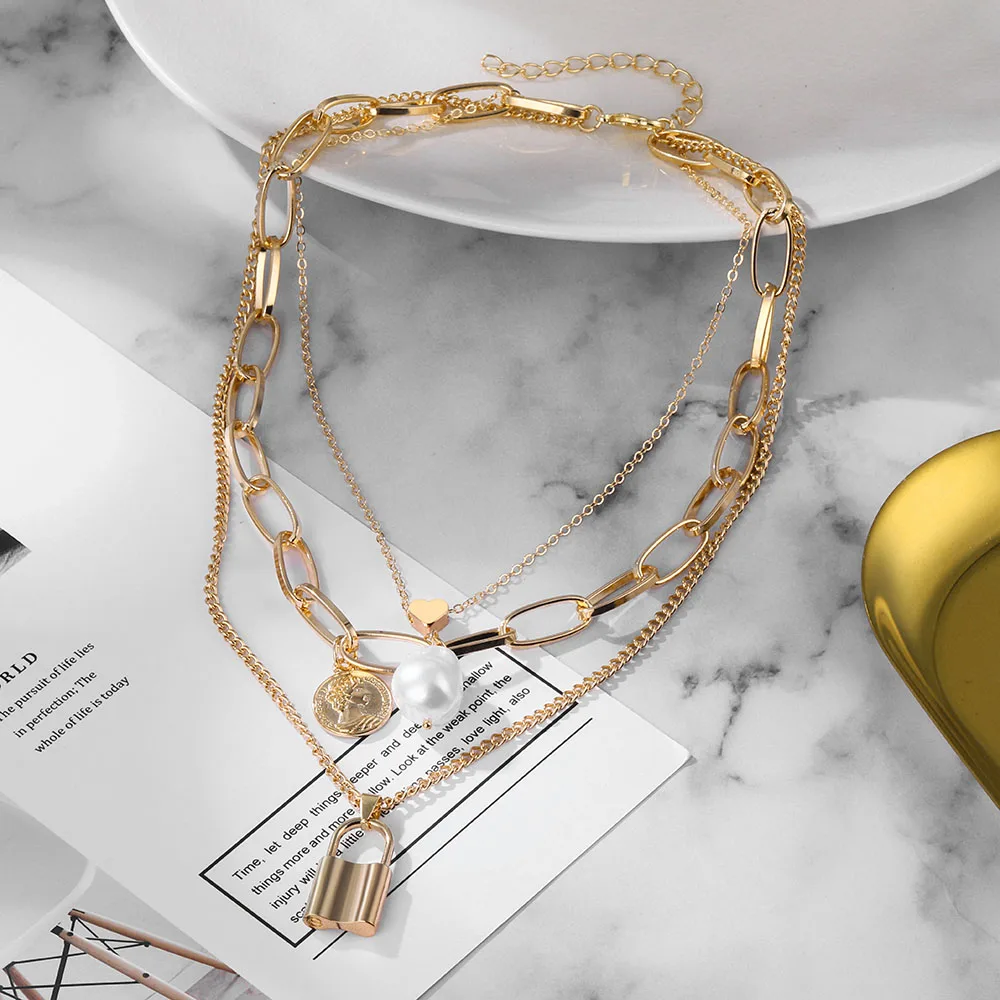 Золотая жемчужная подвеска-монета с портретом женское ретро ожерелье-чокер |