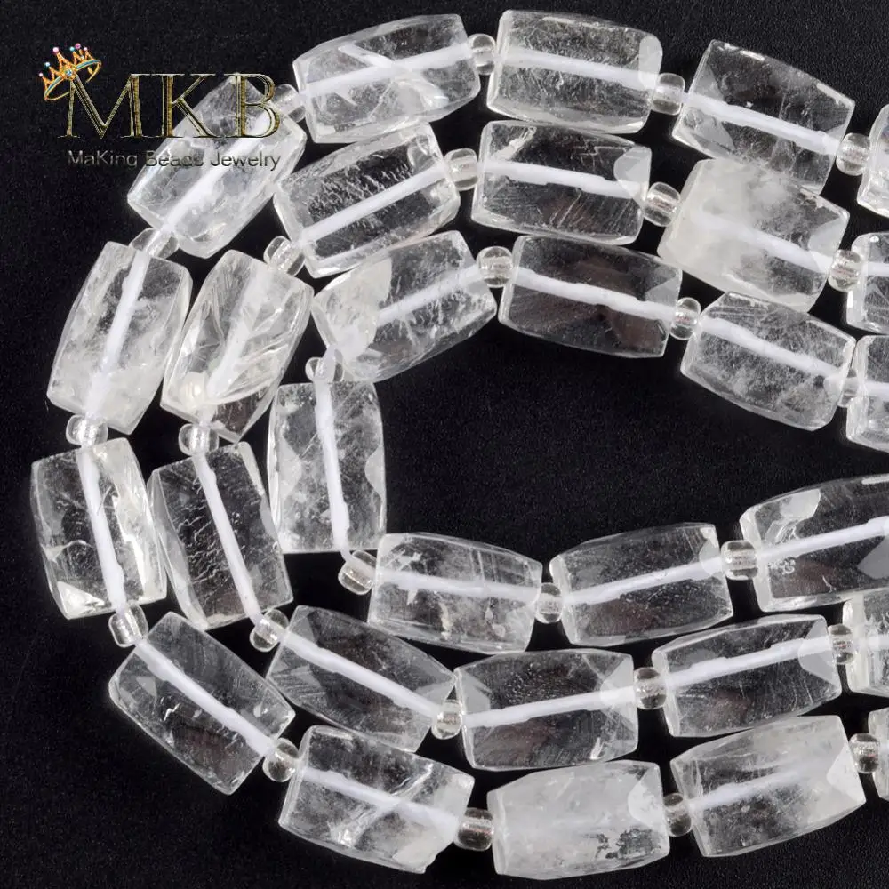 

Оптовые белые из натурального камня кварцевые граненые бусины бочонки для спейсеры для украшений свободные бисерные браслеты ювелирные из...