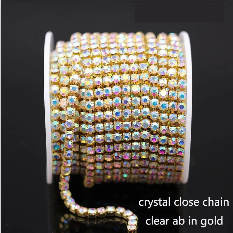 AB gold close 1 ярд, ss6-ss38, AB Стразы, огранки, редкие/Закрытые чашки, цепочка, золото/серебро, коготь, для шитья, Рукоделие, сделай сам, одежда, ювелирное изделие, цепочка, бусины - Цвет: AB gold close
