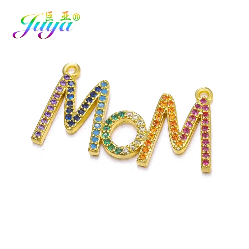 Gold Juya DIY ювелирные аксессуары Красочный Циркон буквы мама мальчик девочка разъемы для мамы женский дружба шнур кожаный - Цвет: Gold
