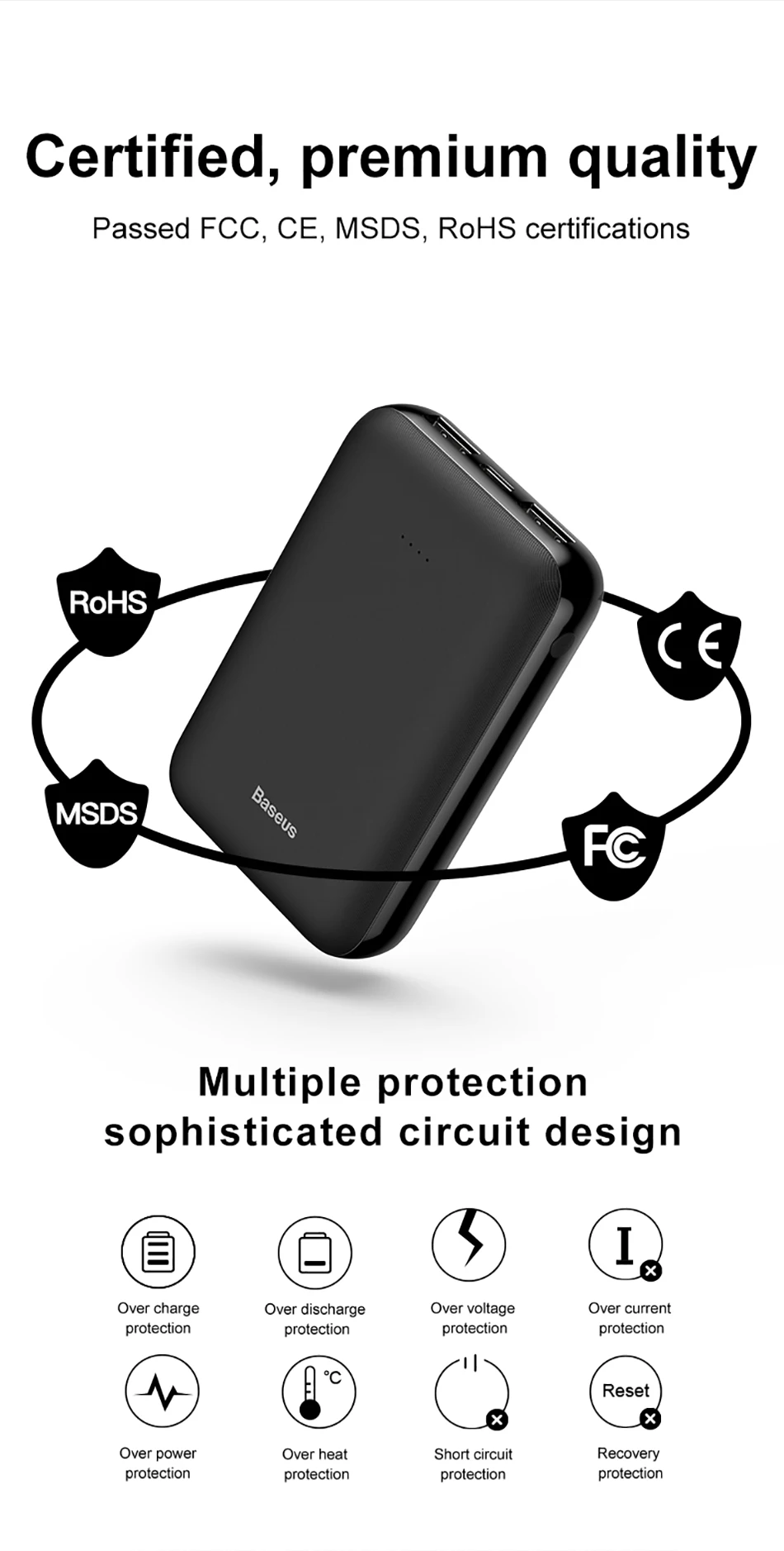 Baseus мини банк питания 10000 мАч для xiaomi samsung iPhone банк питания двойной usb Тип C портативное зарядное устройство Внешняя батарея повербанк