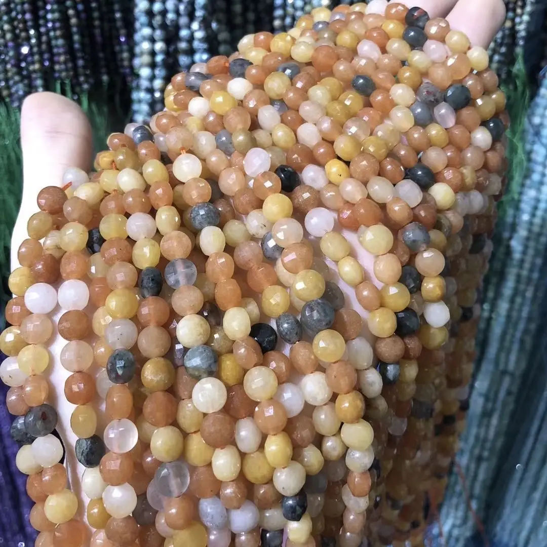 

Natural Stone Colorful Rutilated Quartz Beaded Faceted Round Loose Beads For Jewelry Making DIY Necklace Bracelet Accessories
