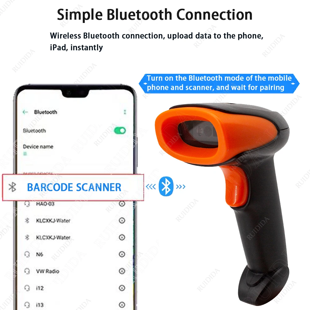 Сканер штрих-кода PDF417 Ручной беспроводной проводной 2d сканер QR-кода 1D/2D Bluetooth USB |