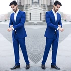 Новинка 2021, дизайнерские свадебные костюмы из пиджака и брюк Королевского синего цвета, мужской деловой пиджак, облегающий смокинг для жениха, 2 предмета, облегающий мужской костюм