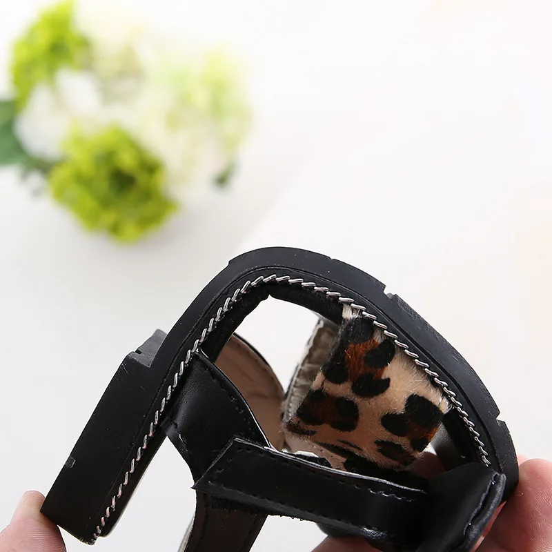 2020 New Girls Sandals Summer Kids Shoes Non-slip Baby Toddler Children Beach Party Black Leopard Bow Princess |