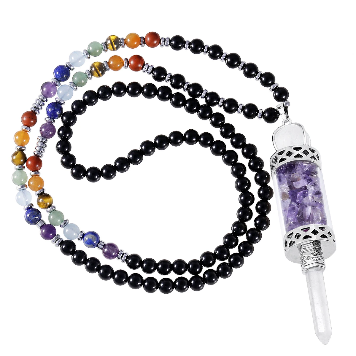 

TUMBEELLUWA Reiki Long Chain Stone Beads Necklace Natural Crystal Gravel Glass Bottle Pendant For Unisex Couples Women Jewelry