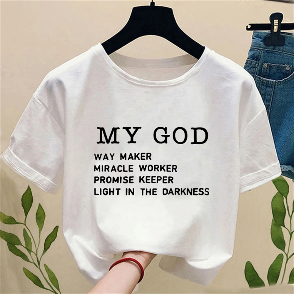 

way maker miracle worker my god t-shirt christian women summer short sleeve woman t-shirt faith graphic t-shirt top female lni0