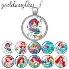 Ожерелье с подвеской маленькая русалочка из Диснея Ариэль, Круглое стекло, кабошон с серебряным покрытиемкристаллами, ювелирные изделия в подарок