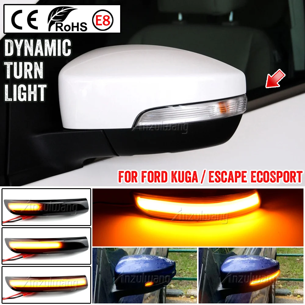 2X For Ford Kuga Escape C520 EcoSport 13-18 Focus 3 MK3 SE ST RS US LED Dynamic Turn Signal Light Side Mirror Indicator Blinker