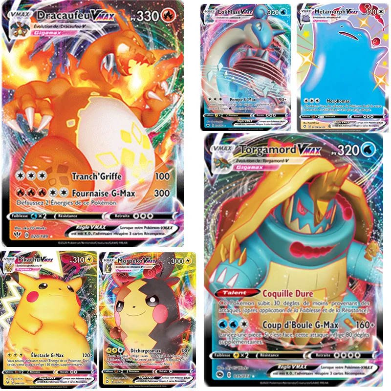

100Pcs Pokemon VMAX 80EX 20GX French Cards Dracaufeu Pikachu Torgamord Victini Scolocendre Morpeko Trading Game Collection Toys